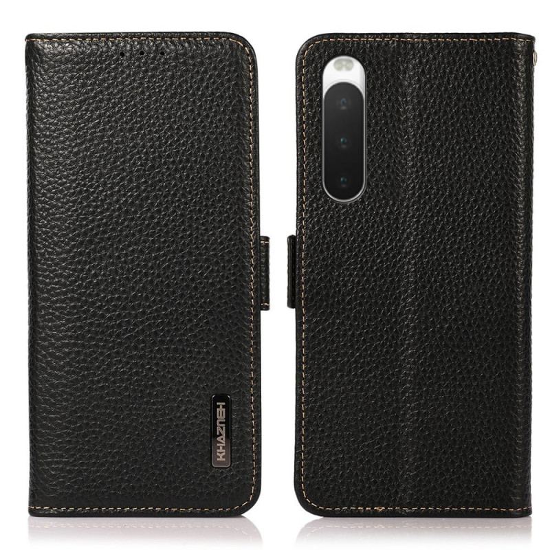 Capa Flip Para Sony Xperia 10 IV Couro De Lichia Khazneh Rfid