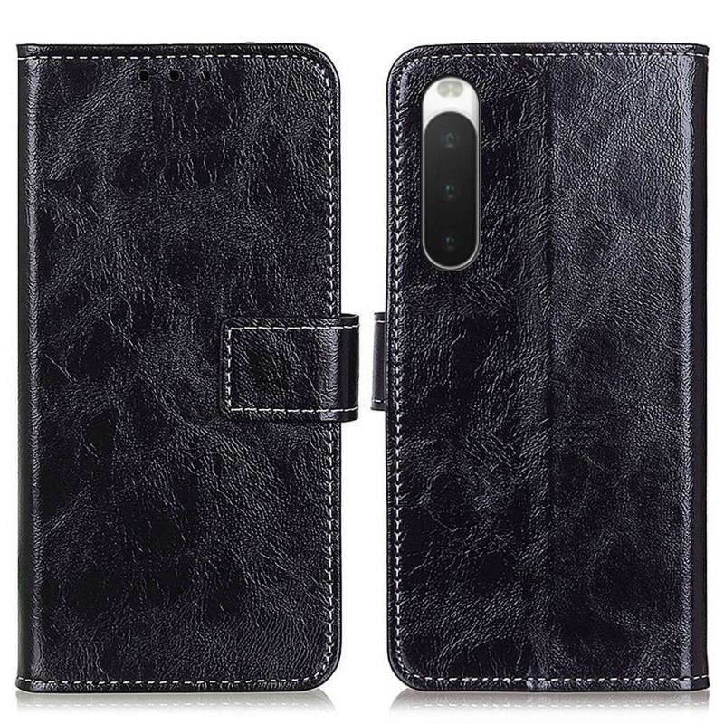 Capa Flip Para Sony Xperia 10 IV Envernizado Com Costuras