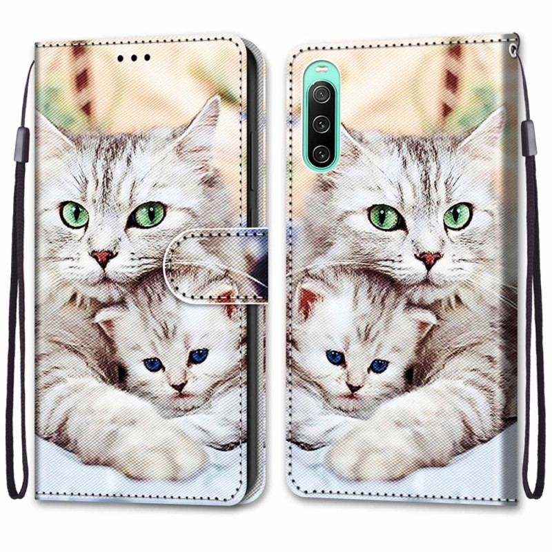 Capa Flip Para Sony Xperia 10 IV Família De Gatos