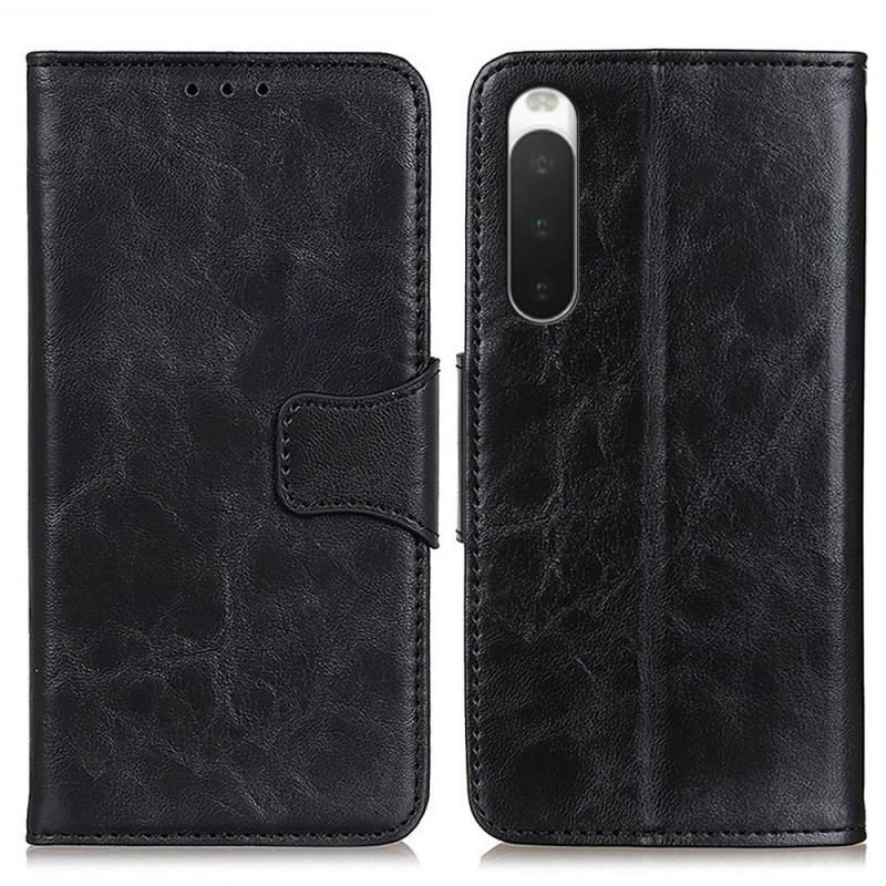 Capa Flip Para Sony Xperia 10 IV Fecho Vintage De Couro Rachado