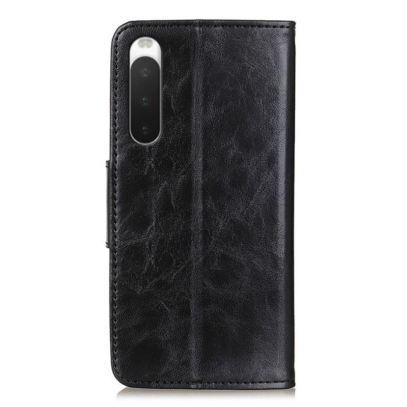 Capa Flip Para Sony Xperia 10 IV Fecho Vintage De Couro Rachado