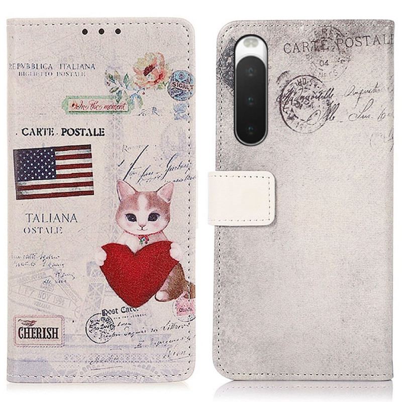 Capa Flip Para Sony Xperia 10 IV Gato Viajante