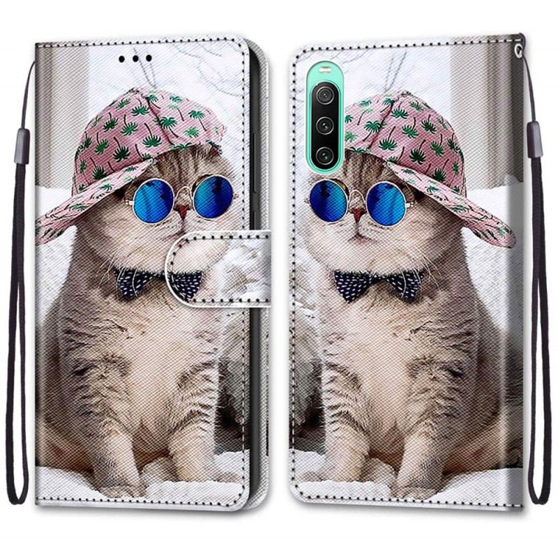 Capa Folio Para Sony Xperia 10 IV De Cordão Yo Cat Com Alça