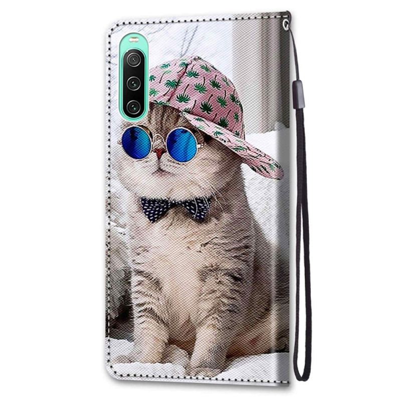 Capa Folio Para Sony Xperia 10 IV De Cordão Yo Cat Com Alça