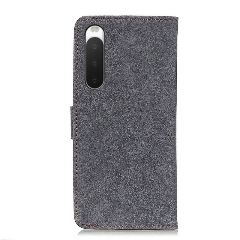 Capa Folio Para Sony Xperia 10 IV Couro Rachado Vintage Khazneh