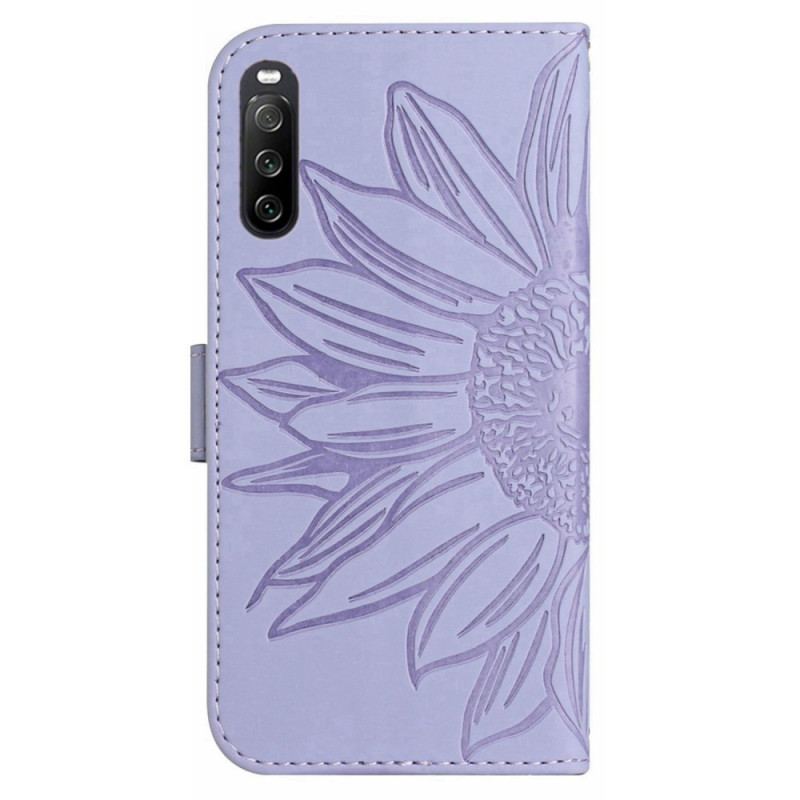 Capa Folio Para Sony Xperia 10 IV Girassol E Alça De Ombro