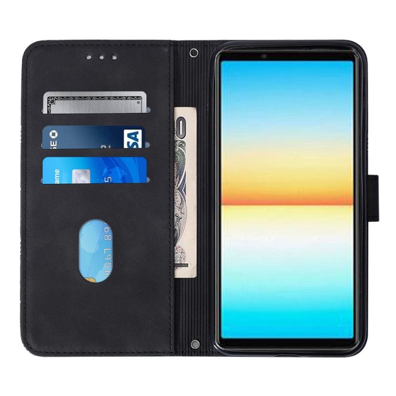 Capa Folio Para Sony Xperia 10 IV Padrão De Triângulos Com Alça De Ombro