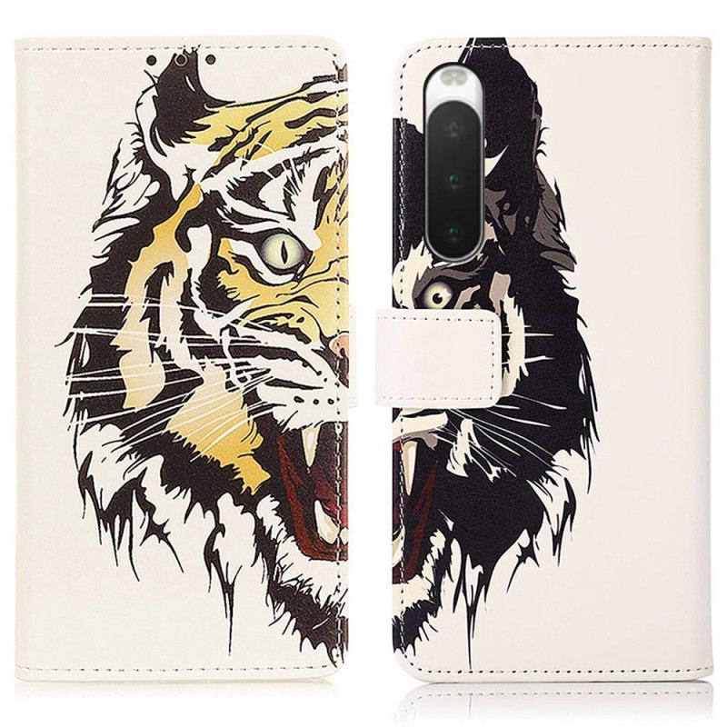 Capa Folio Para Sony Xperia 10 IV Tigre Feroz