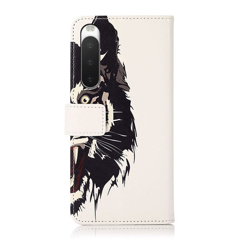 Capa Folio Para Sony Xperia 10 IV Tigre Feroz