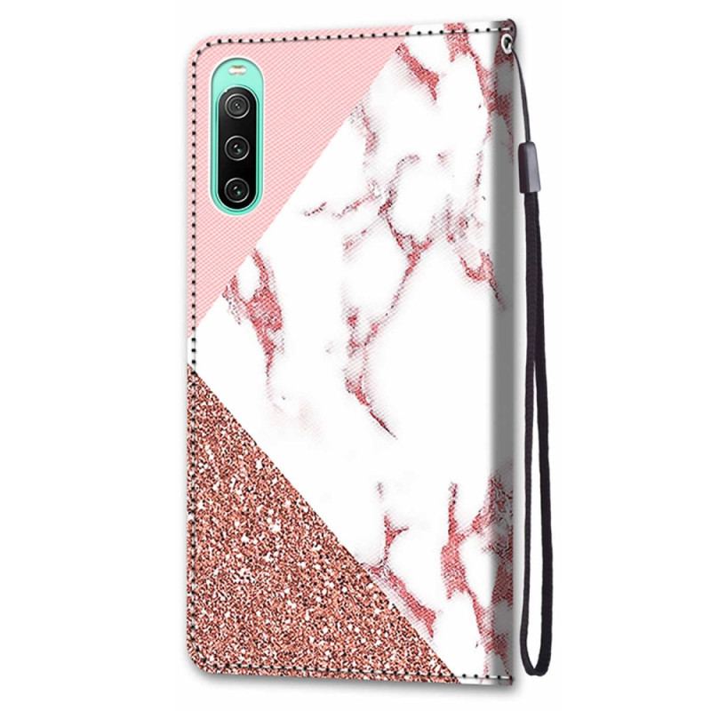 Capa Folio Para Sony Xperia 10 IV Triângulo De Mármore E Glitter