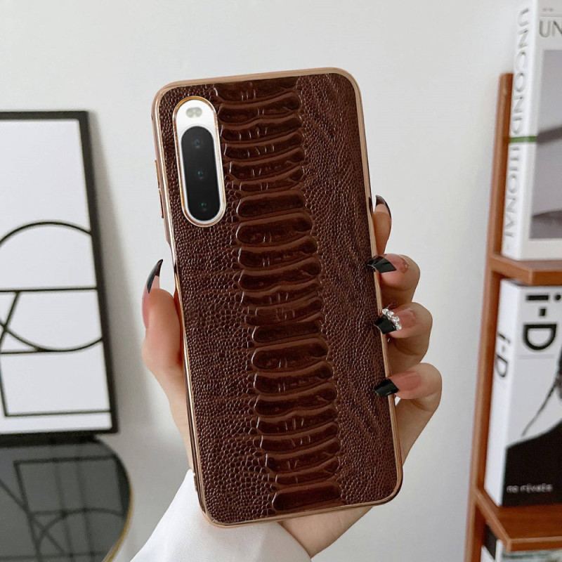 Capa Para Sony Xperia 10 IV Couro Genuíno Estilo Crocodilo