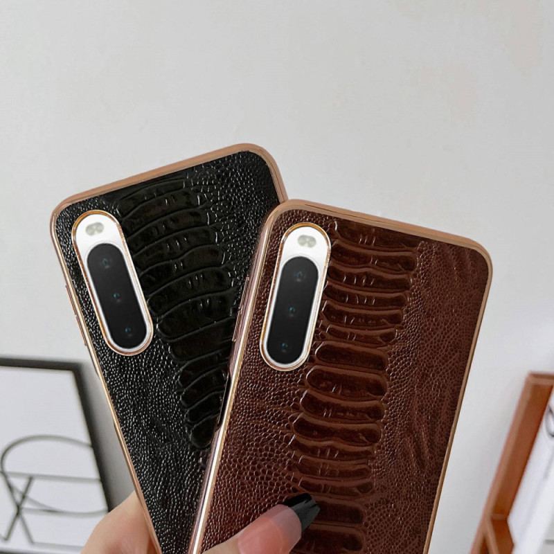 Capa Para Sony Xperia 10 IV Couro Genuíno Estilo Crocodilo