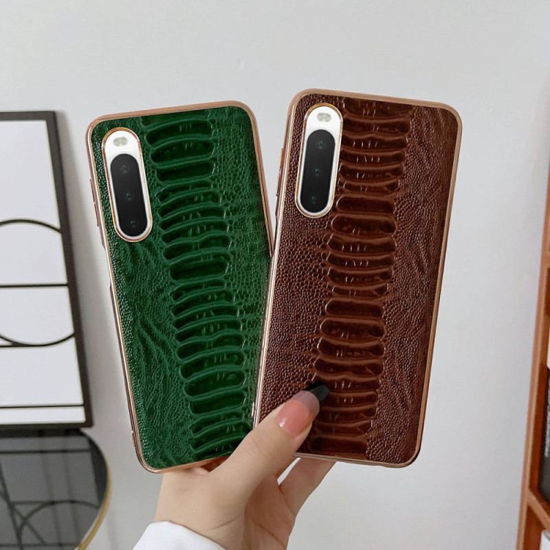 Capa Para Sony Xperia 10 IV Couro Genuíno Estilo Crocodilo