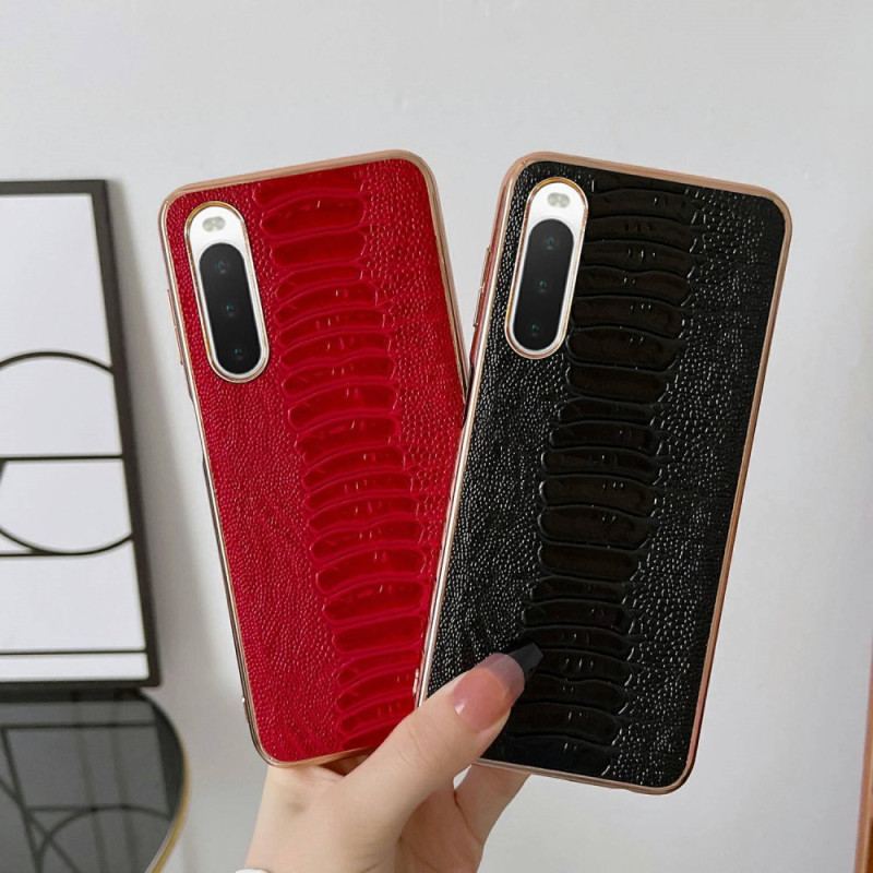 Capa Para Sony Xperia 10 IV Couro Genuíno Estilo Crocodilo