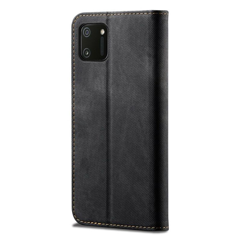 Capa De Celular Para Realme C11 Flip Textura De Jeans De Couro Sintético