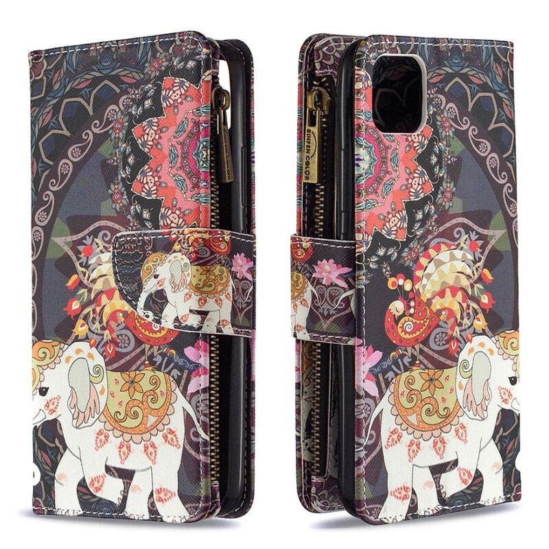 Capa De Couro Para Realme C11 Bolso Elefante Com Zíper