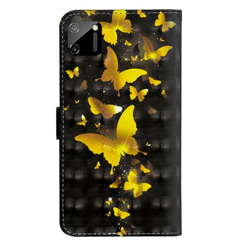 Capa De Couro Para Realme C11 Borboletas Amarelas