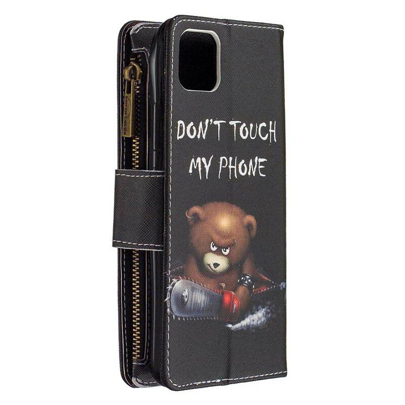 Capa De Couro Para Realme C11 Urso De Bolso Com Zíper