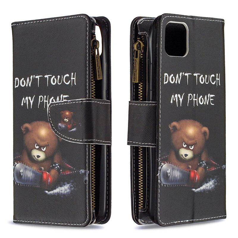 Capa De Couro Para Realme C11 Urso De Bolso Com Zíper