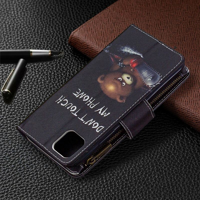 Capa De Couro Para Realme C11 Urso De Bolso Com Zíper