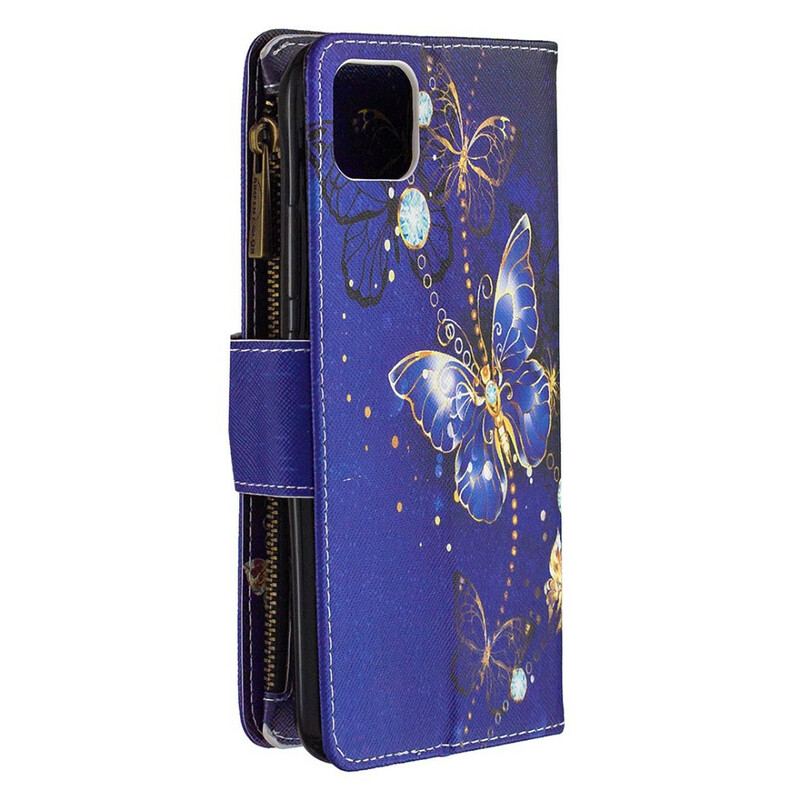 Capa Em Pele Para Realme C11 Borboletas Douradas De Bolso Com Zíper