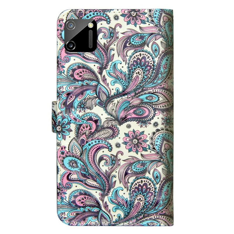 Capa Em Pele Para Realme C11 Padrões De Flores