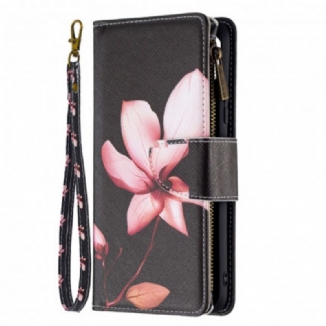 Capa Flip Para Realme C11 Bolso Com Zíper Flor