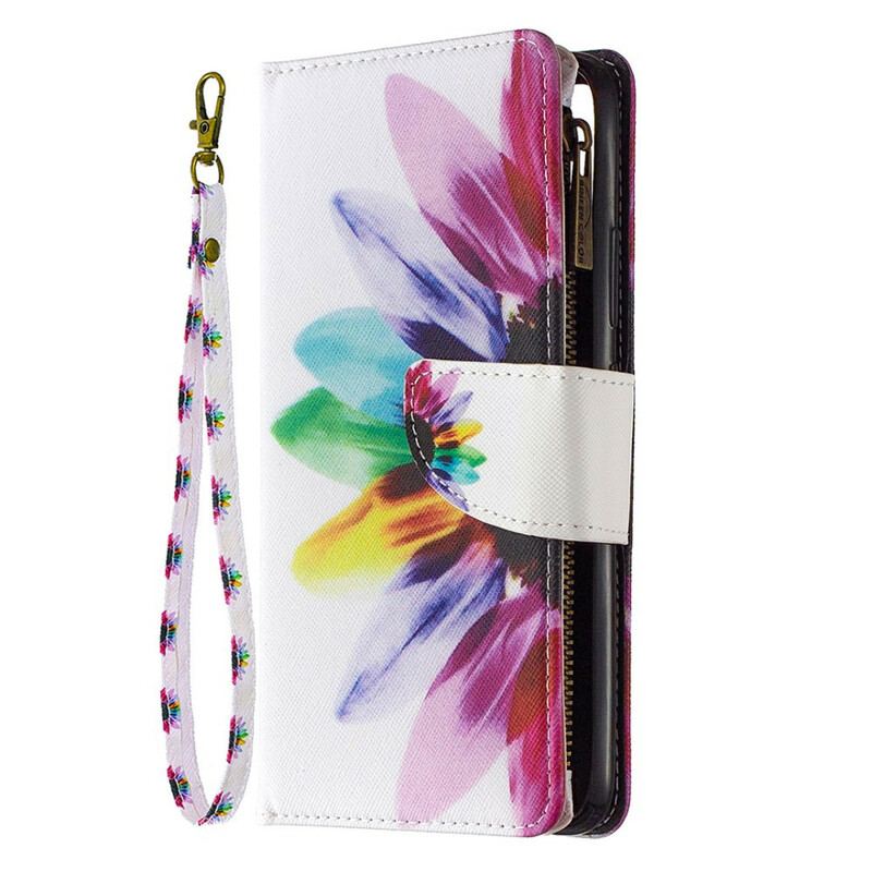 Capa Flip Para Realme C11 Bolso Com Zíper Flor