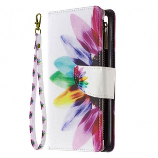 Capa Flip Para Realme C11 Bolso Com Zíper Flor