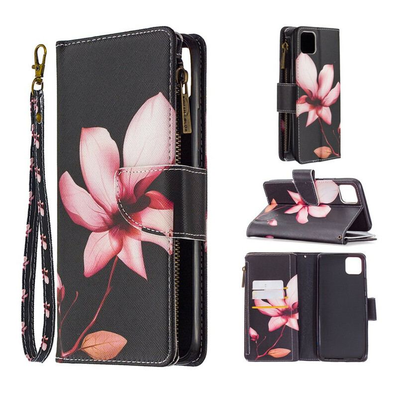 Capa Flip Para Realme C11 Bolso Com Zíper Flor