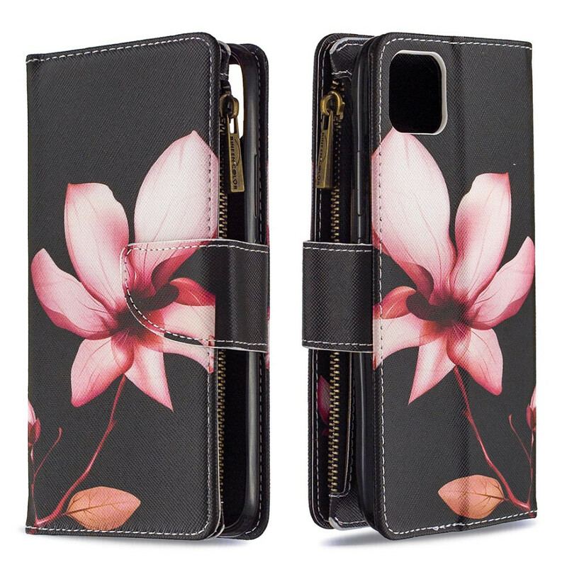 Capa Flip Para Realme C11 Bolso Com Zíper Flor