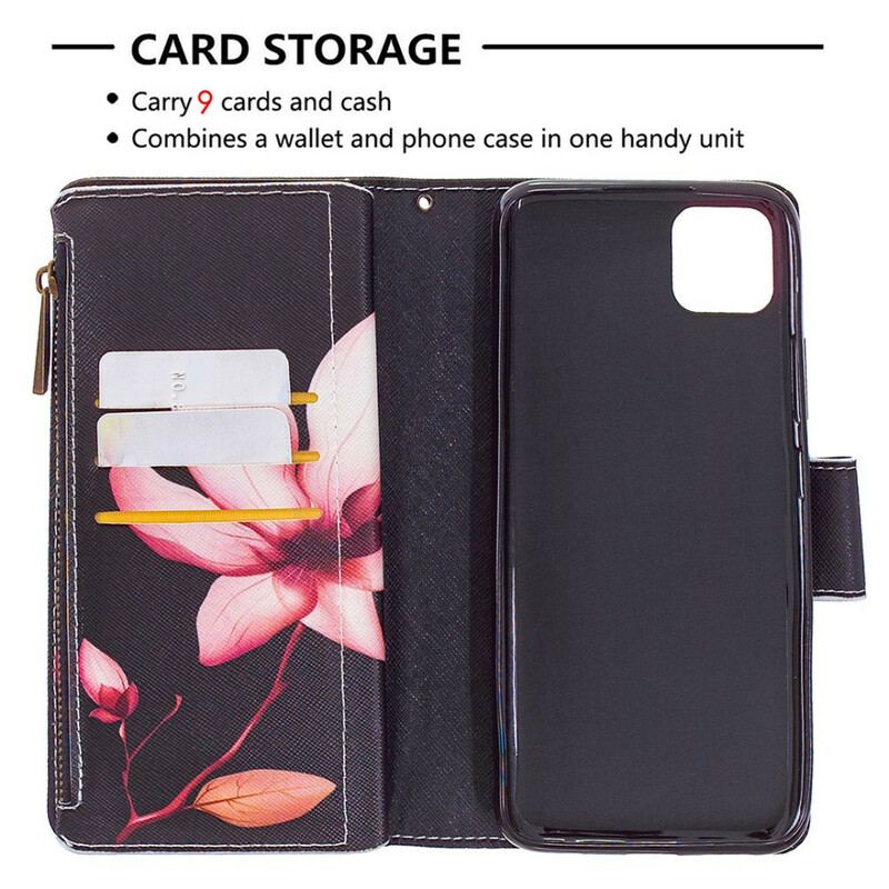 Capa Flip Para Realme C11 Bolso Com Zíper Flor