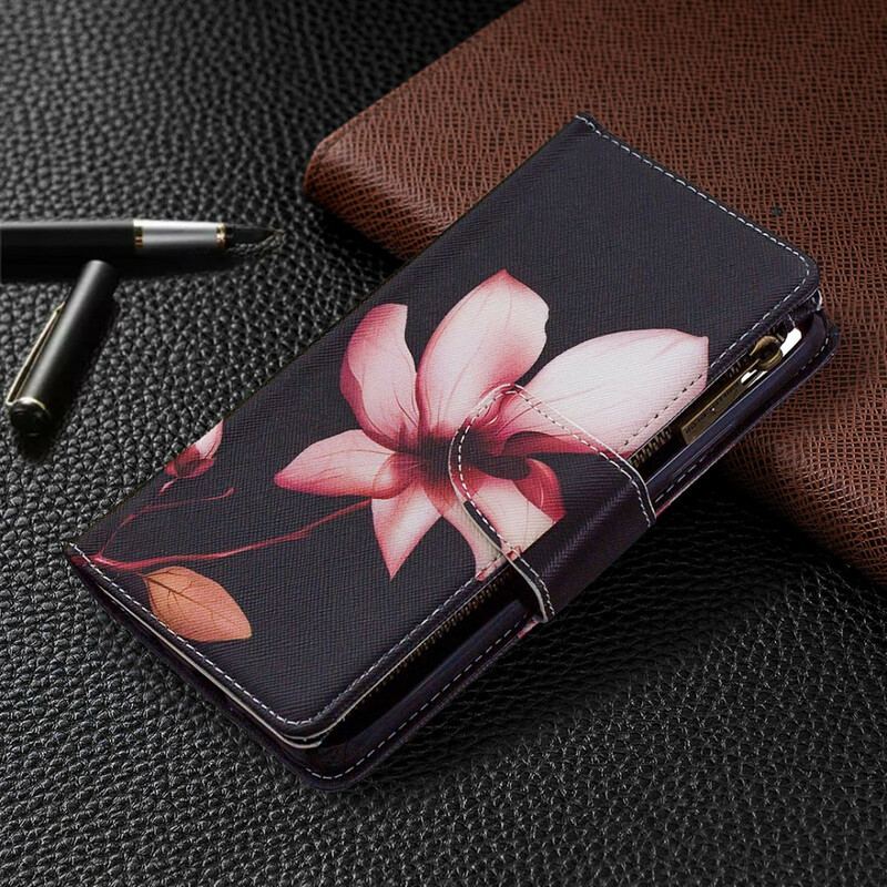 Capa Flip Para Realme C11 Bolso Com Zíper Flor