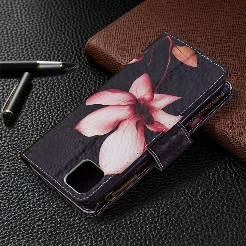 Capa Flip Para Realme C11 Bolso Com Zíper Flor