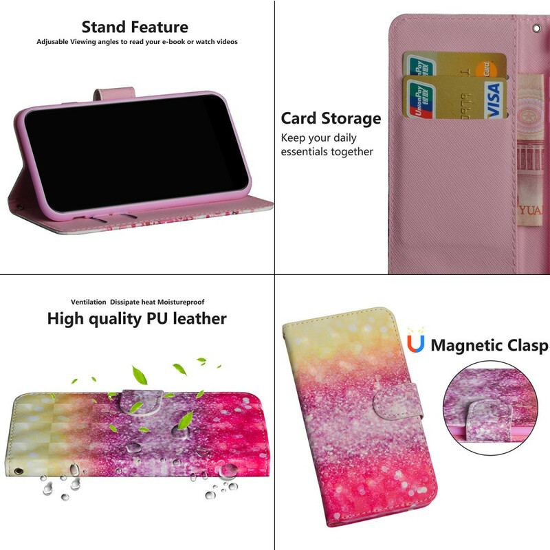 Capa Folio Para Realme C11 Gradiente Glitter Magenta