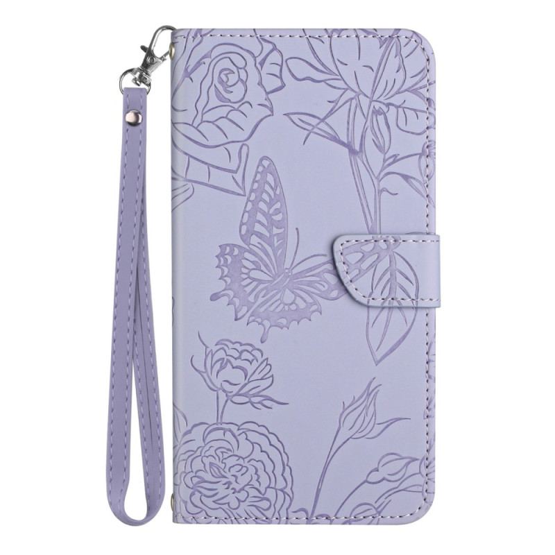 Capa De Couro Para Realme C30 De Cordão Paillon De Flores Com Cinta