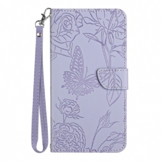 Capa De Couro Para Realme C30 De Cordão Paillon De Flores Com Cinta