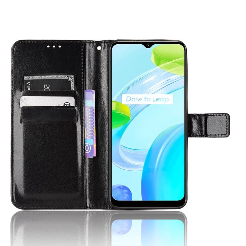 Capa Flip Para Realme C30 De Cordão Couro Sintético Encerado Com Alça