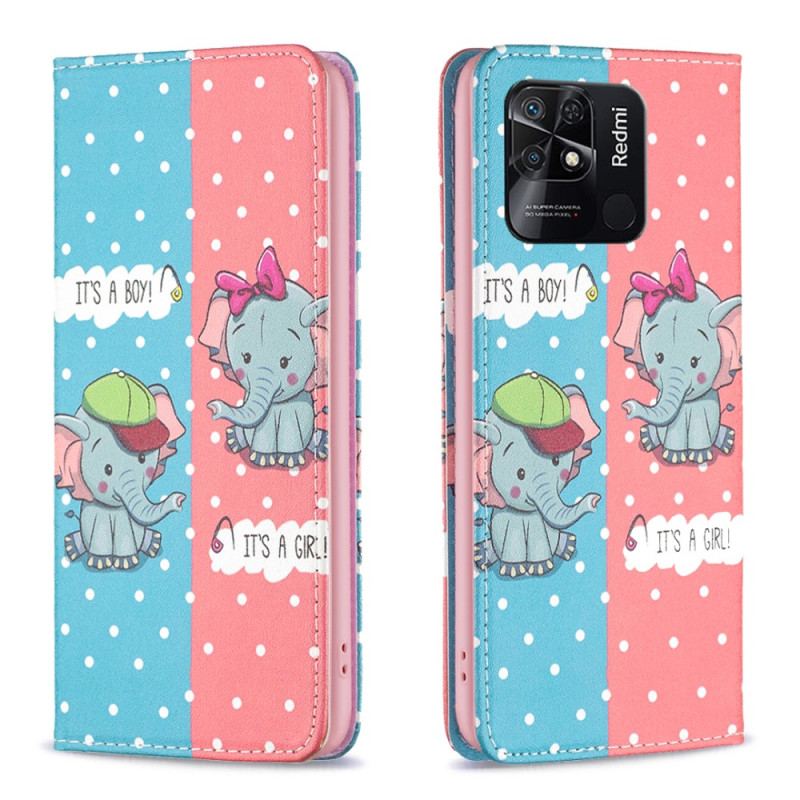 Capa De Celular Para Xiaomi Redmi 10C Flip Bebês Elefantes