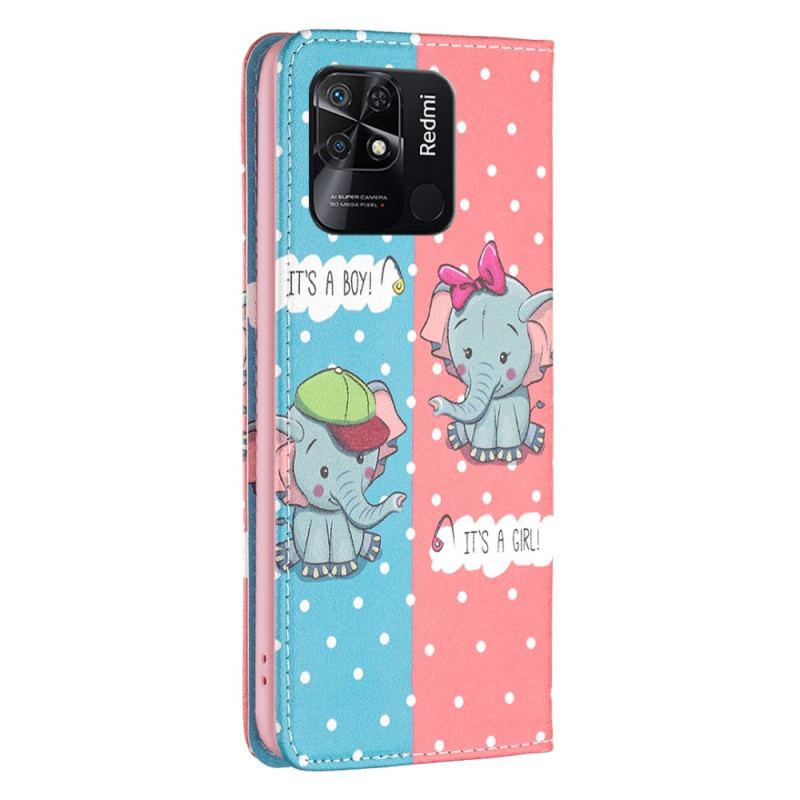 Capa De Celular Para Xiaomi Redmi 10C Flip Bebês Elefantes