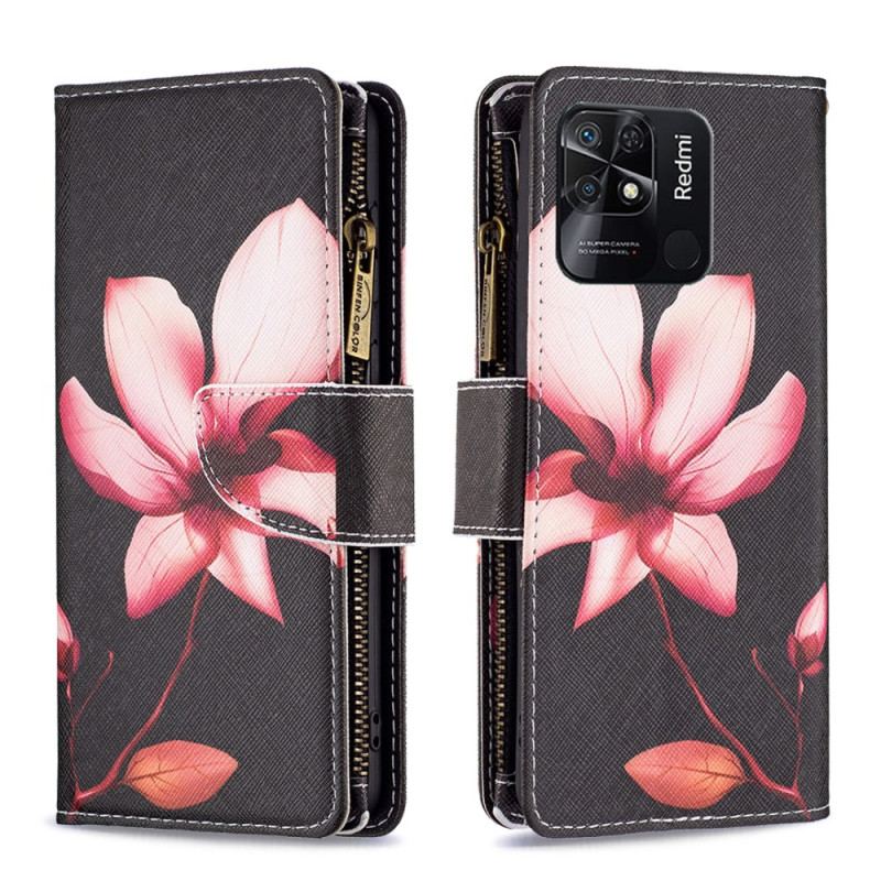 Capa De Couro Para Xiaomi Redmi 10C Bolso Com Zíper Flor