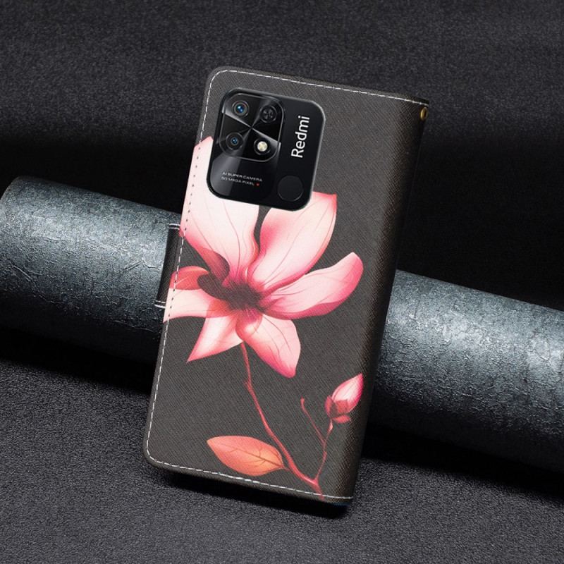 Capa De Couro Para Xiaomi Redmi 10C Bolso Com Zíper Flor