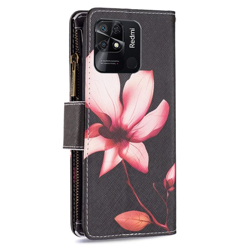 Capa De Couro Para Xiaomi Redmi 10C Bolso Com Zíper Flor