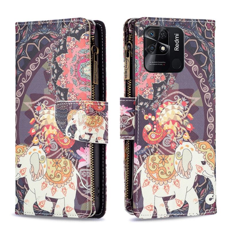 Capa De Couro Para Xiaomi Redmi 10C Bolso Elefante Com Zíper