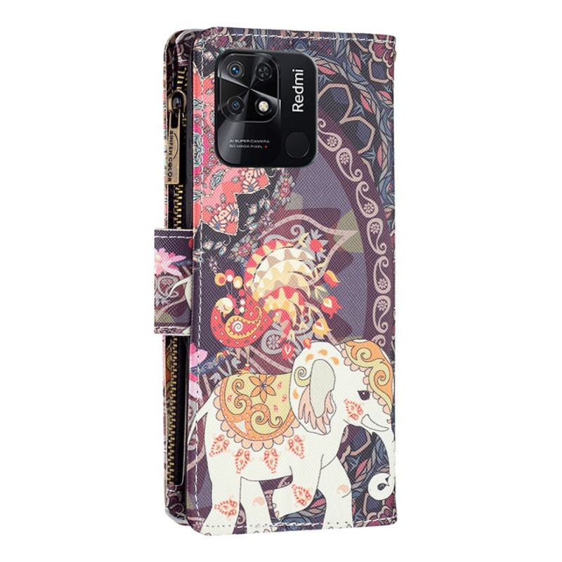 Capa De Couro Para Xiaomi Redmi 10C Bolso Elefante Com Zíper