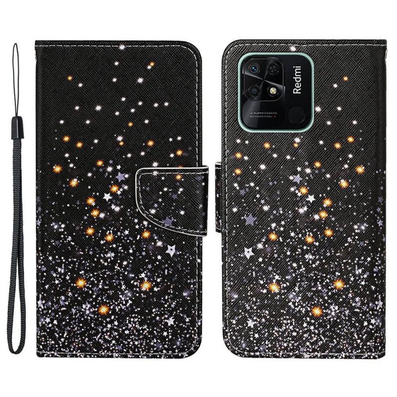 Capa De Couro Para Xiaomi Redmi 10C De Cordão Efeito Strappy Glitter