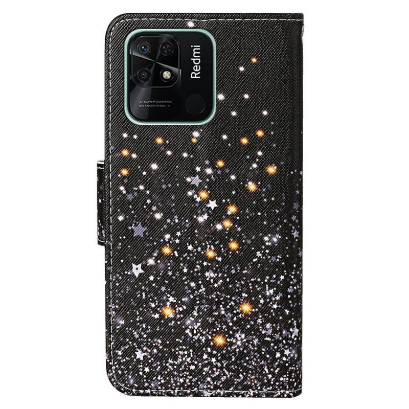 Capa De Couro Para Xiaomi Redmi 10C De Cordão Efeito Strappy Glitter