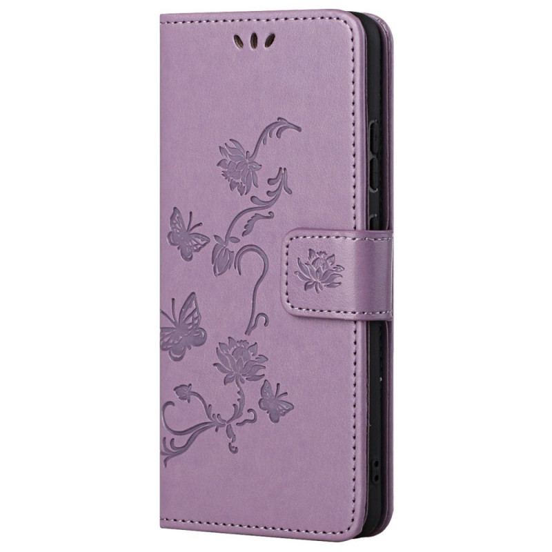 Capa De Couro Para Xiaomi Redmi 10C De Cordão Flores De Alça