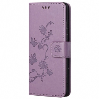 Capa De Couro Para Xiaomi Redmi 10C De Cordão Flores De Alça