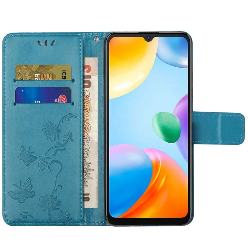 Capa De Couro Para Xiaomi Redmi 10C De Cordão Flores De Alça